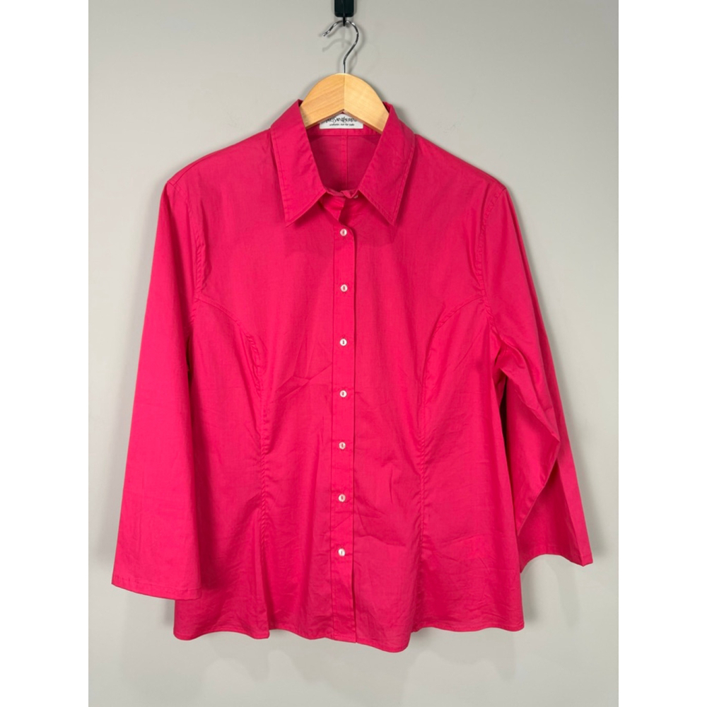 YVES SAINT LAURENT Womens Pink Button Front Shirt‎ 3/4 Sleeve Large